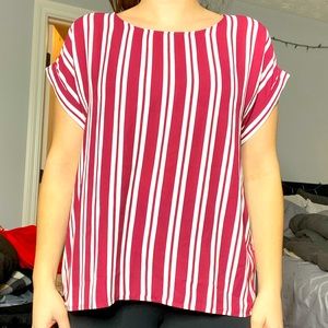 burgundy and white striped shirt